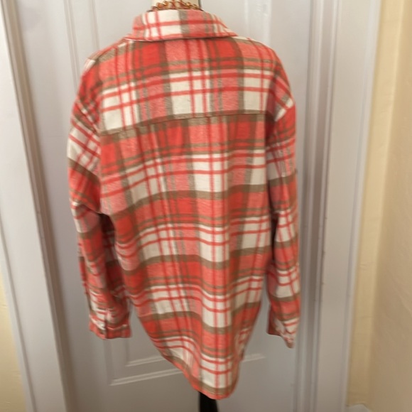 Charlie Holiday NWT Wool-blend Flannel Preston Shacket/PeachCheck Oversized 8/10 - Picture 6 of 9